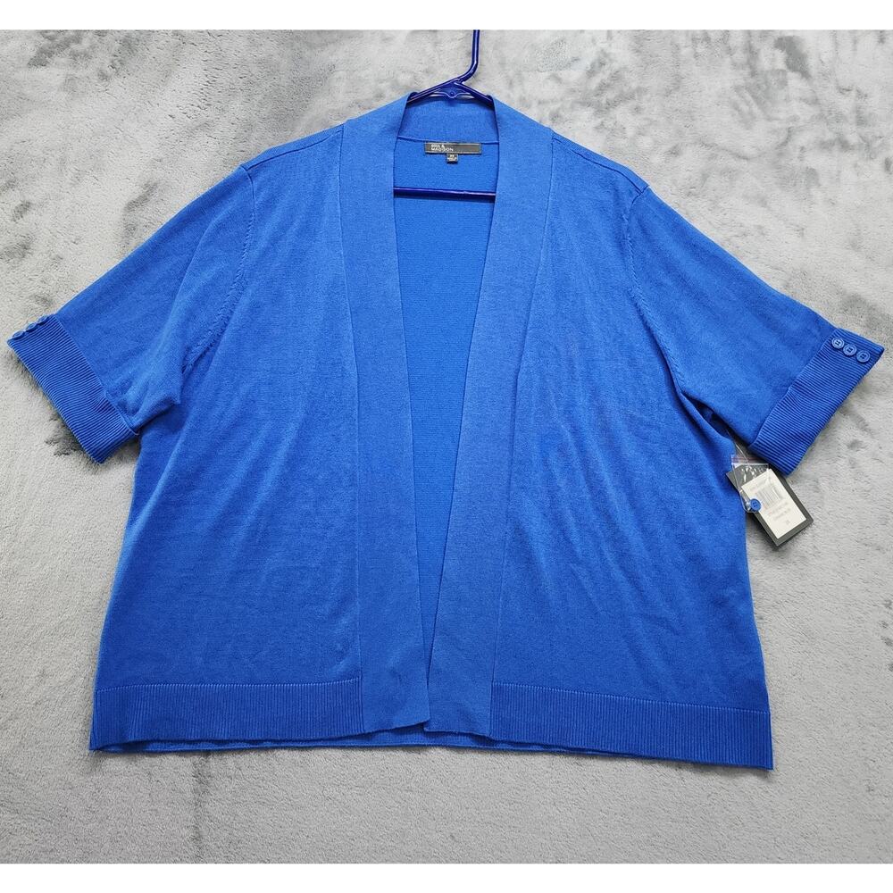 NEW 89th & Madison Sweater Womens 2X Blue Open‎ Front Short Sleeve Cardigan Knit